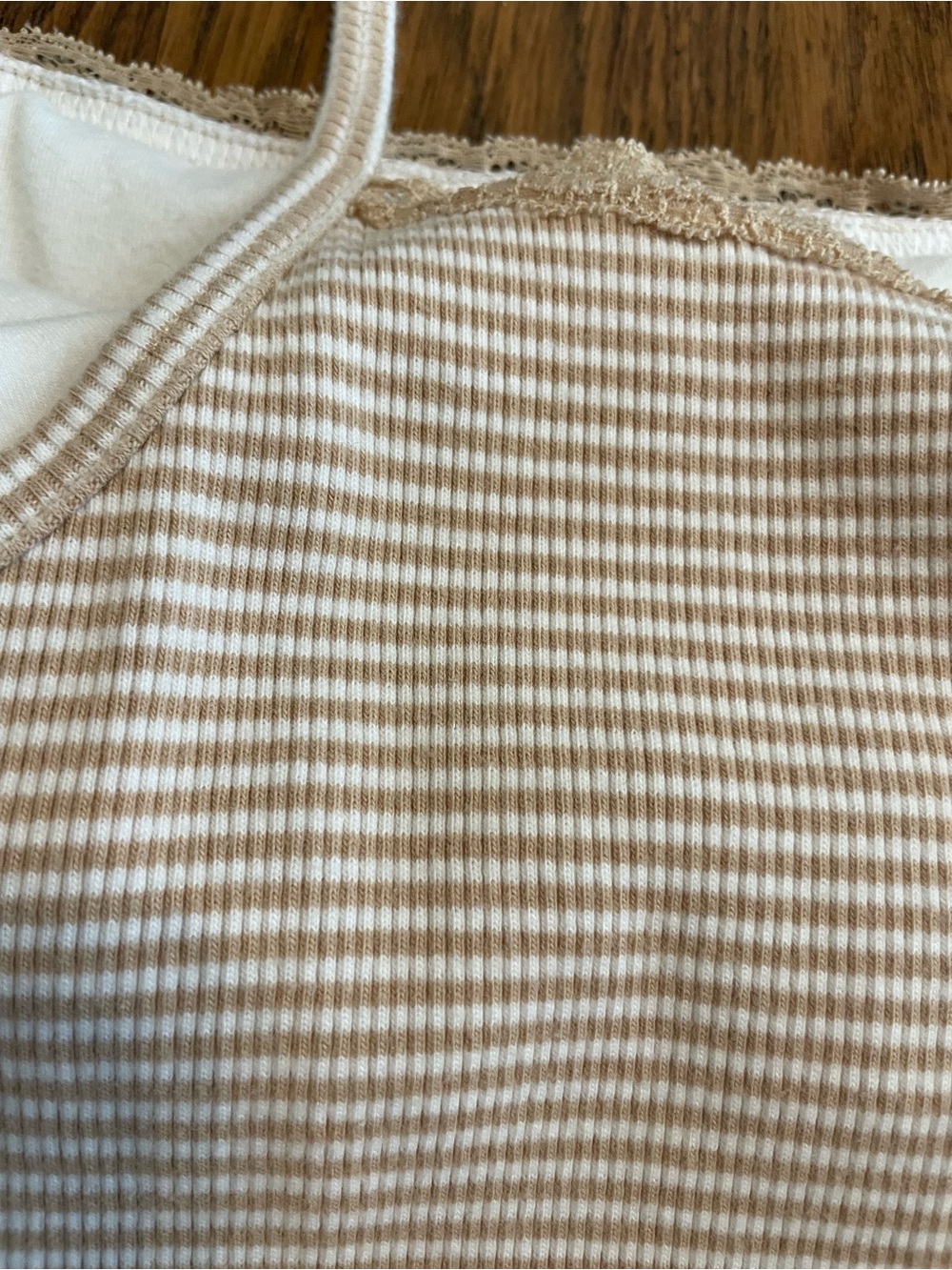 aerie White and Beige Lace-Trim Ribbed mini dress - Picture 2 of 4